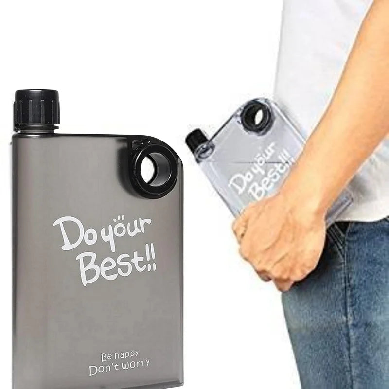 Black Ultra Slim Notebook Style Water Bottle 380ml | Portable Memo Bottle for Travel, School & Office