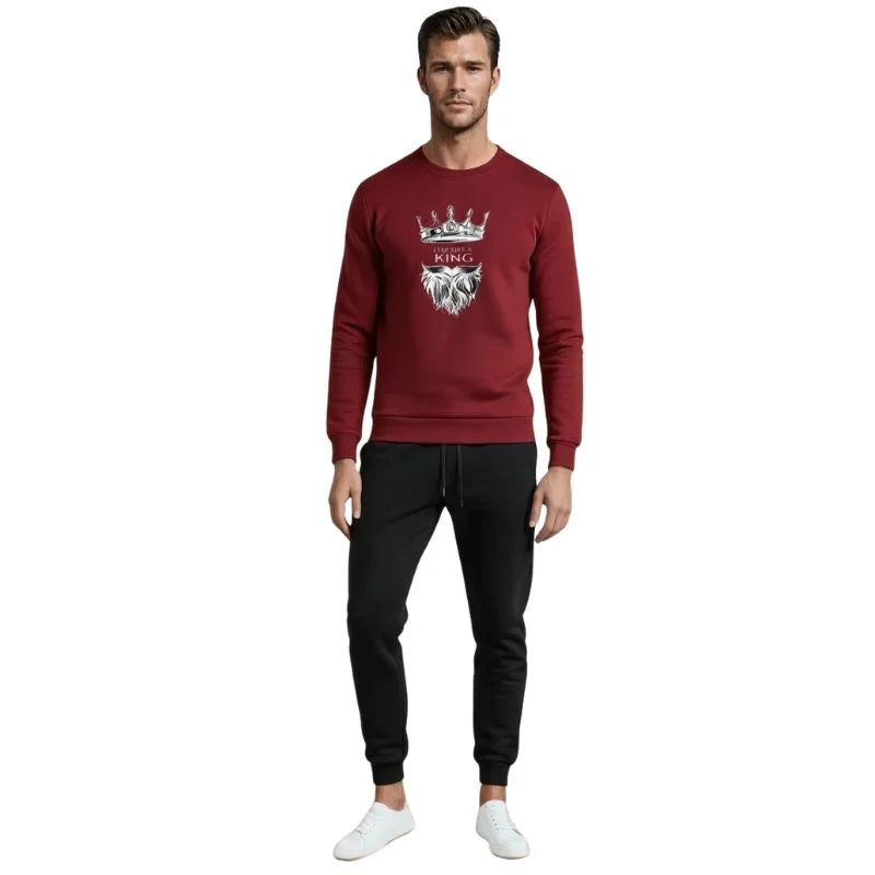 KING Printed Maroon Tracksuit Sweatshirt & Trouser | Warm & Comfortable Winter Wear | Medium
