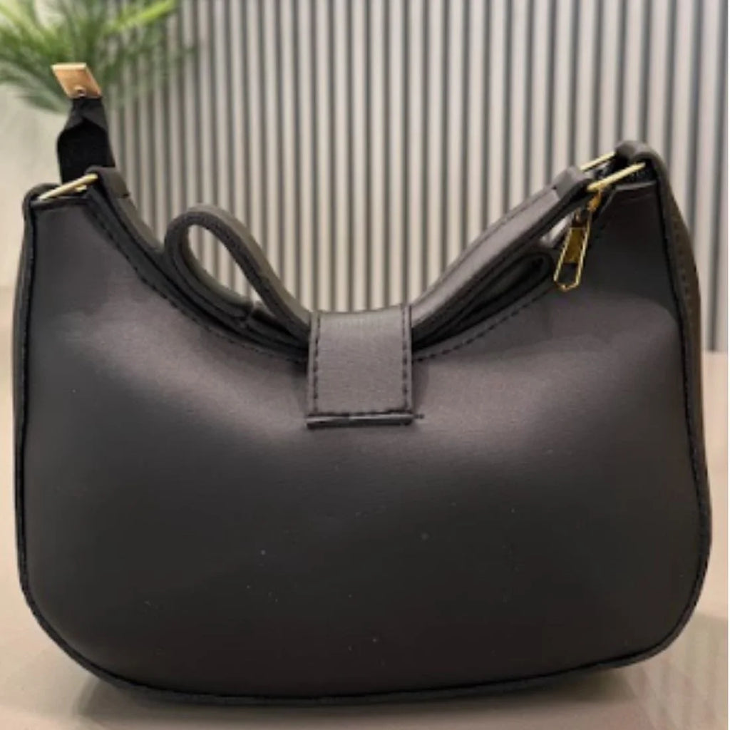 Crescent Leather Luxury Shoulder Bag for Women | Black
